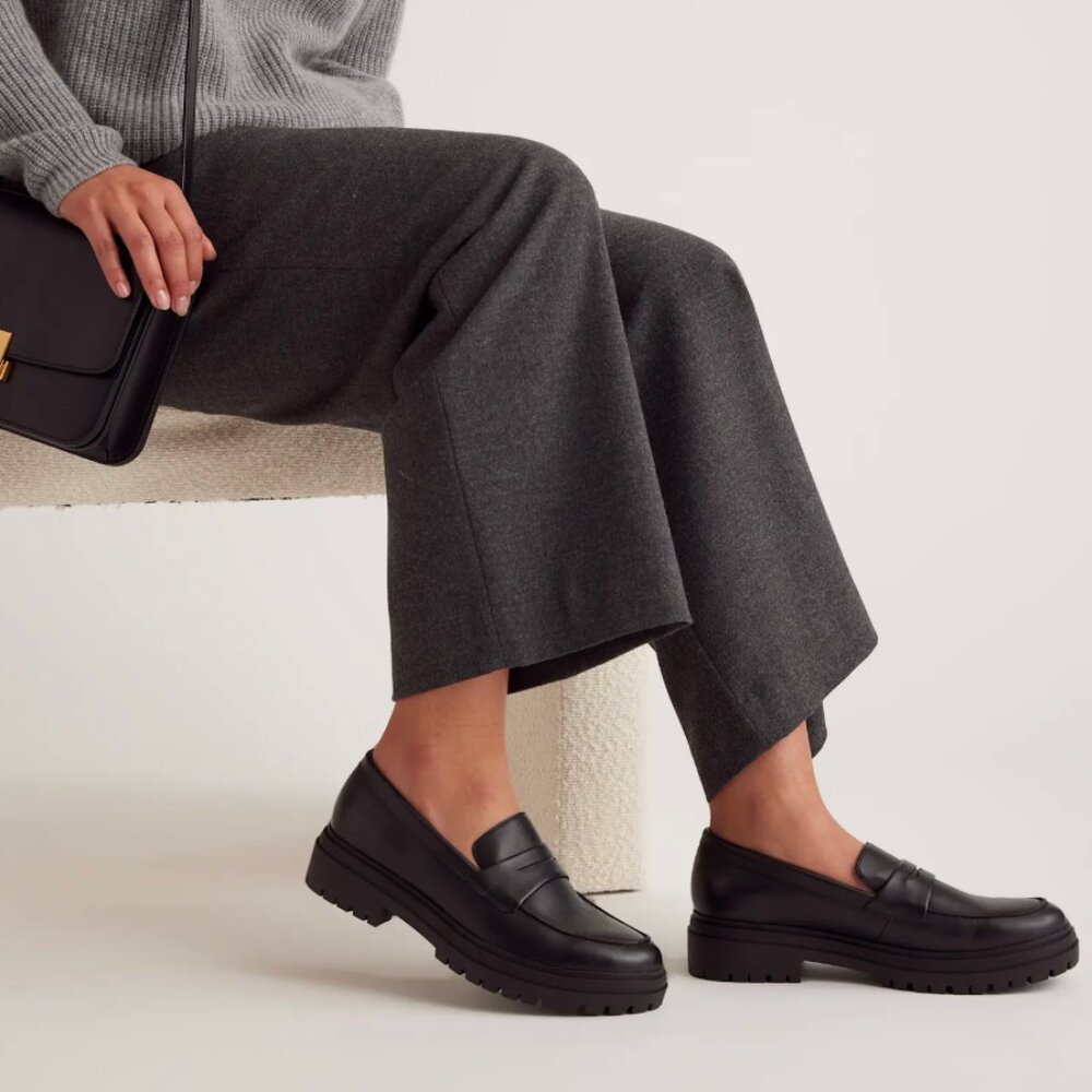 QUINCE Italian Leather Lug Sole Loafers Black 7.5M